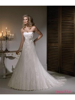 Affordable Elegant Empire Princess Hand-made Flower Long Lace Appliques Wedding Dress WD-9123