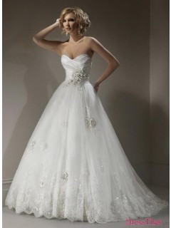 Hot Sale Princess Sweetheart Ruched Lace Appliques Long Wedding Dress WD-9156