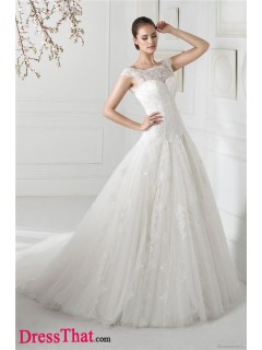 Elegant Princess Scoop Long Sweep Train Lace Wedding Dress WD-9226