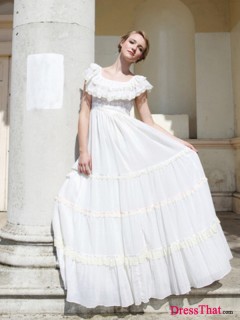 Elegant A-Line Scalloped Short Sleeves Appliques Empire Chiffon wedding dress WD-9268