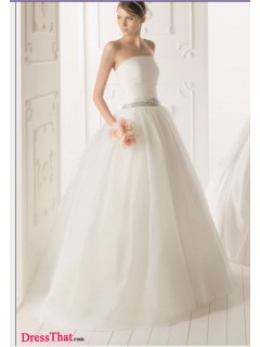 Modern A-Line Strapless Sleeveless Ruched Empire Organza wedding dress WD-9487