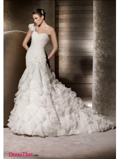 Luxurious Mermaid One Shoulder Sleeveless Pleat Empire Organza wedding Homecoming dress WD-9489