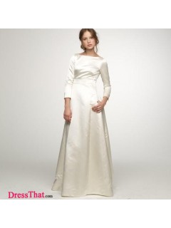 Simple Princess Scoop Long Sleeves Sashes Empire Satin wedding Homecoming dress WD-9490