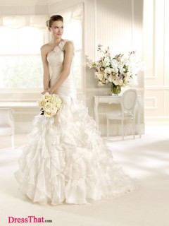 Luxurious Mermaid One Shoulder Sleeveless Ruched Empire Organza wedding dress WD-9493