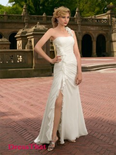 Glamorous A-Line One Shoulder Sleeveless Ruched Empire Chiffon wedding dress WD-9521