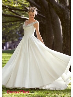 Elegant A-Line V-neck Sleeveless Beading Empire Satin wedding dress WD-9529