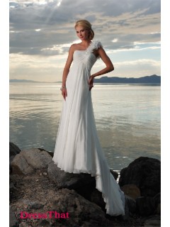 Modern Princess One Shoulder Sleeveless Ruched Empire Chiffon wedding dress WD-9530