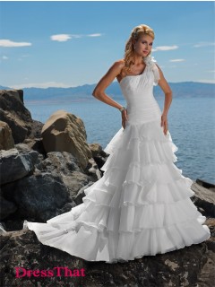 Gorgeous Princess One Shoulder Sleeveless Ruffles Empire Organza wedding dress WD-9532