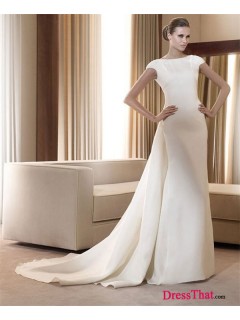 Gorgeous Princess Scoop Short Sleeves Beading Empire Satin wedding dress WD-9536