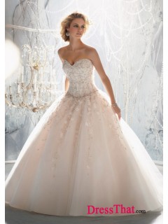 Luxurious Princess Sweetheart Sleeveless Embroidery Natural Organza wedding dress WD-9588