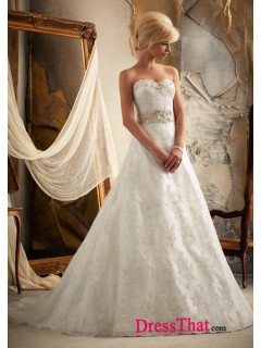 Elegant A-Line Sweetheart Sleeveless Beading Empire Lace wedding dress WD-9592