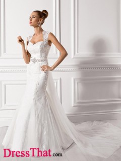 Glamorous Mermaid Sweetheart Sleeveless Appliques Empire Tulle wedding dress WD-9729