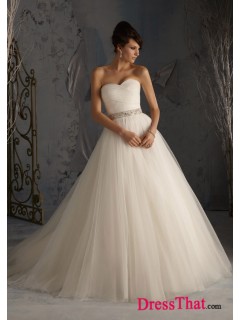 Simple A-Line Sweetheart Sleeveless Beading Empire Tulle wedding dress WD-9817