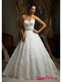 Elegant Ball Gown Sweetheart Sleeveless Ruched Empire Lace wedding dress WD-9821
