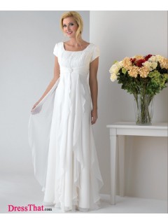 Simple A-Line Scoop Short Sleeves Ruched Empire Chiffon wedding party mother of the bride dress WPMD-9505