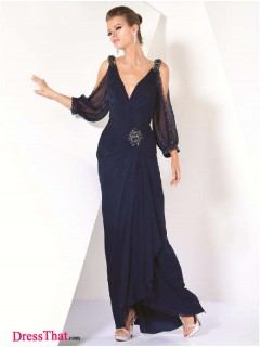 Sexy Mermaid V-neck 3/4-length Sleeves Beading Empire Chiffon wedding party mother of the bride dress WPMD-9508