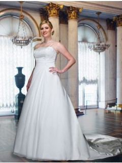 Attractive A-line Spaghetti Straps Floor-Length Beading Embellishment Plus Size Wedding Dresses  PSWD-4025