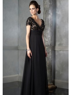 Elegant Empire V-neck Floor-Length Chiffon Black Gorgeous Plus Size Mother of Bride Dresses 2013 MD-1131