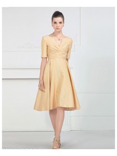 Chic  A-Line Draped V-Neck Knee-length Short-Sleeves Taffeta Bridesmaid Dresses/Prom Dress BD-4019