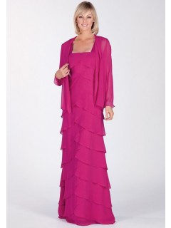  Elegant A-lline Square Layered Chiffon Fuchsia Plus Size Mother of the Bride Dresses with Jacket Under 200 MD-1140