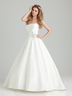 Custom Tailored A-line Floor-length Strapless Chapel Train Ruched Beading Crystal Wedding Dresses  WD-4038