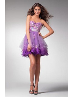 Stunning A-line Strapless Flower Embroidered Lilac Short Organza Sweet 16 Dresses/Homecoming Dresses HD-2131