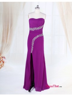 Elegant Strapless Pleated Beading Long Affordable Purple Prom Dresses/Evening Dresses Under 150 Online  PD-4166