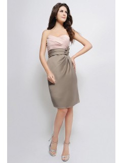 Fantastic New Arrival Knee Length Sweetheart Pleated Flower Decorated Satin Cheap Evening Dress 2012  ED-4055