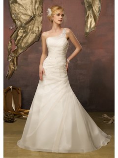 Fashion A-line One-shoulder Two Layer Court Train Satin Wedding Dresses WD-3111