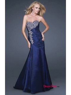 Generous Ruched Beading Rhinestone Embellished Ruffles Mermaid Cheap Long Blue Prom Dresses Under 200  PD-4191