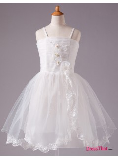 Hot Selling A-line Spaghetti Straps Ruched Appliqued Floor Length Flower Girl Dresses FD-2335