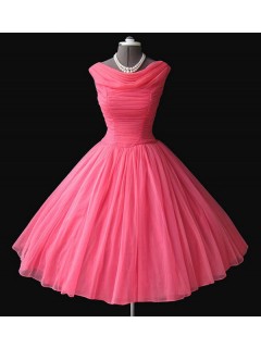 Hot Selling! Elegant Princess Scoop Ruched Lovely Short Hot Pink Homecoming Dresses