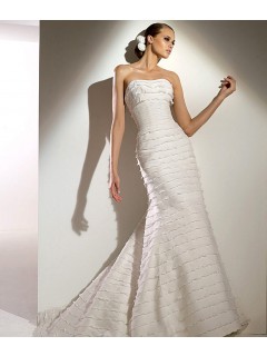 Informal  Column Strapless Cascade Court Train  Satin Wedding Dresses WD-3095