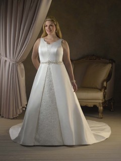 2012 Best Selling Formfitting Beaded Waistline Applique Sequin Straps Chapel Train Satin Discount Plus Size Wedding Dresses WD-1011