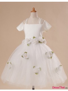Princess Square Straps Flower Embellished Floor Length Flower Girl Dresses FD-2340