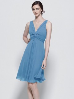 Simple 2013 Summer A-line Knee Length Tank Straps Pleated Chiffon Bridesmaid Dress Under 100 Online  BD-4089