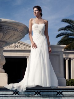 Simple Column Strapless Strap Chiffon Wedding Dress WD-3015