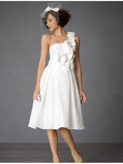 Unique and Elegant A-Line One Shoulder Strapless Taffeta Cheap Informal Short Wedding Dresses with Bow Decoration on Shoulder WD-1044