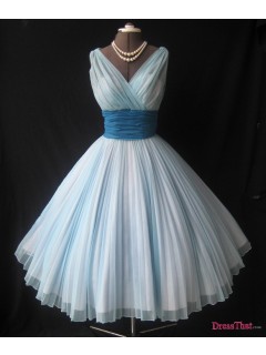 Vintage Real Sample Ball Gown V-neck Ruched Short Chiffon Prom Dress/Wedding Dress WD-9012