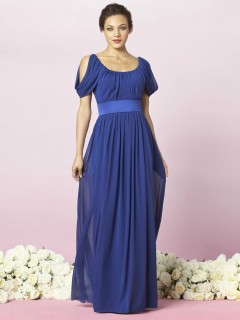 2013 Unique Elegant Scoop Ruched Chiffon Dark Navy Bridesmaid Dresses With Open Sleeves BD-1032