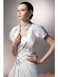 Simple Ruched Taffeta Ivory Beading Wedding Wrap WW-8024