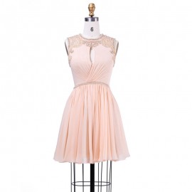 A-line Scoop Beading Short Coral Chiffon Homecoming Dress with Keyhole