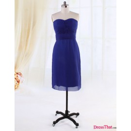 Simple Elegant A-line/Princess Strapless Sweetheart Royal Blue Ruched Tiered Chiffon Bridesmaid Dress Under 100 BD-50058