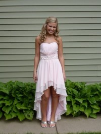 
Hot Selling Sweetheart Strapless Sleeveless High Low Ruched Natural Elegant Chiffon Pink Homecoming Dresses HD-1051